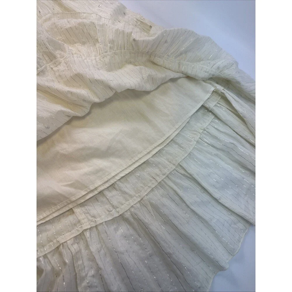 J Jill Tiered Maxi Skirt Sequins Ivory Drawstring Whimsey Cottage Fairy Petite M